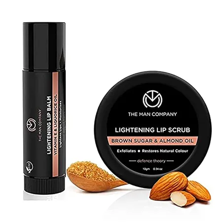 The Man Company Lip Care Combo with Lip Scrub Lip Balm for Dry Chapped Lips Lightening Brightening Dark Lips For Soft Supple Damaged Lips 14gm