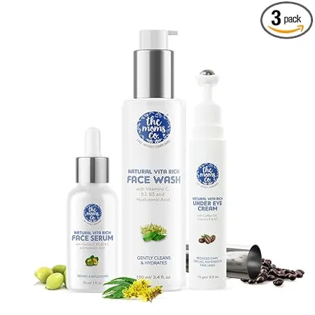 The Moms Co Natural Vita Rich Night Repair Combo with Vita Rich Face Wash Face Serum Under Eye Cream