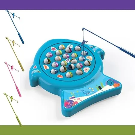 ToyMagic Musical Board Fish Game with Rotating Pond 21 Fishes 4 Fishing Poles Sound Toy for Kids 4 Yrs Indoor Musical Toy Skill Development Birthday Return Gifts for Kids Made in India Multi