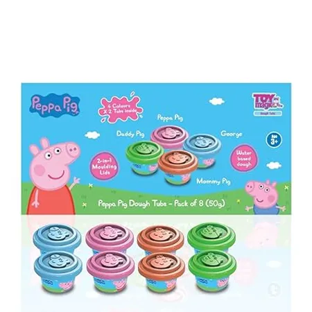 ToyMagic Peppa Pig Dough with 2 in 1 Moulding Lid Pack of 8 Tubs 50gm Each Soft Water Based Dough Fun with Dough Non Toxic for Kids 3 Years Art Craft Activity Birthday Return Gifts Made in India