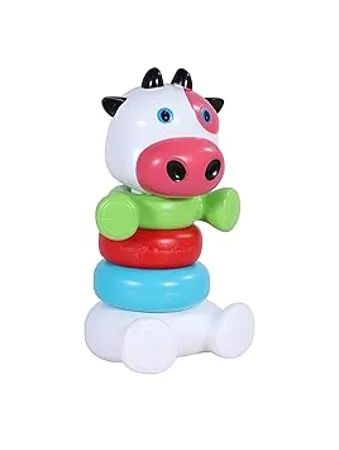 Toyzone Cow Ringtoss 61403 Plastic Ringtoss Stacking Ring Throw Game for Toddlers Indoor Outdoor Activity Multi Colored Durable Plastic Rings Learning Activity for Kids