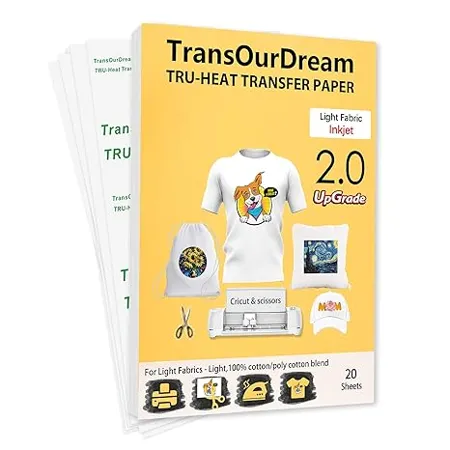 TransOurDream Light 2 0 Upgraded Iron on Heat Transfer Paper for T Shirts 20 Sheets A4 Iron on Transfers Paper for Light Fabric Printable Heat Transfer Vinyl for Inkjet Printer