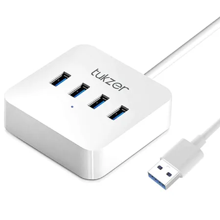 Tukzer 4 Ports USB A to USB 3 0 HUB with High Speed Data Transfer Fast Charing Ports Compatible for MacBook Air Mac Mini iMac Pro Microsoft Surface UltraBooks Laptop Notebook Desktop White 