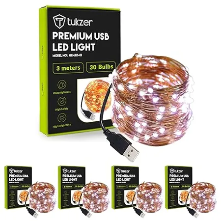 Tukzer Copper LED Fairy String Lights with USB High Brightness Low Power Consumption Indoor Outdoor Decoration Christmas Decor LED Strip Light for Party Light 3 Meter White Pack of 5
