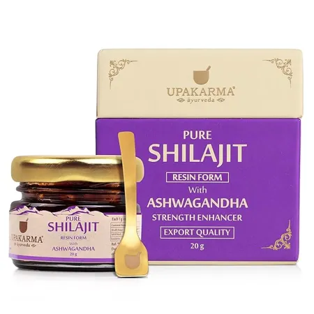 UPAKARMA Ayurveda 100 Ayurvedic Original Pure Shilajit Shilajeet Resin Form with Ashwagandha to Boost Performance Power Stamina Endurance Strength and Overall Wellbeing For Men and Women 20g