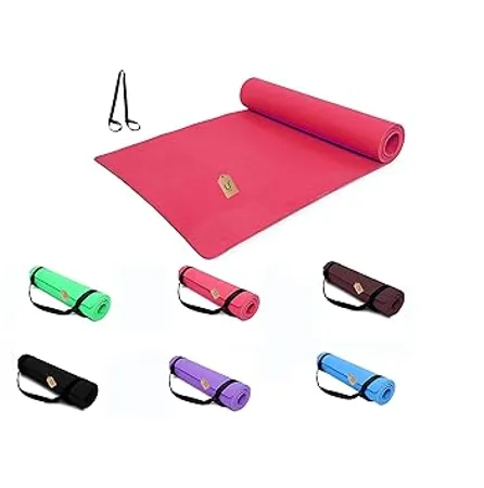 URBA Yoga Mat for Gym Workout and Yoga Exercise with Carry Strap 6mm Thickness Anti Slip Yoga Mat for Men Women Fitness Qnty 1 Pcs Color May Vary
