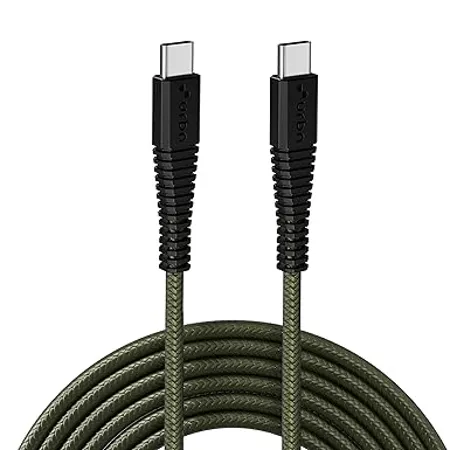 URBN 65W Fast Charging USB Type C to Type C Cable PD Charger Data Transfer Unbreakable Nylon Braided iPhone 15 Smartphones Laptops MacBooks 5ft Length Camo