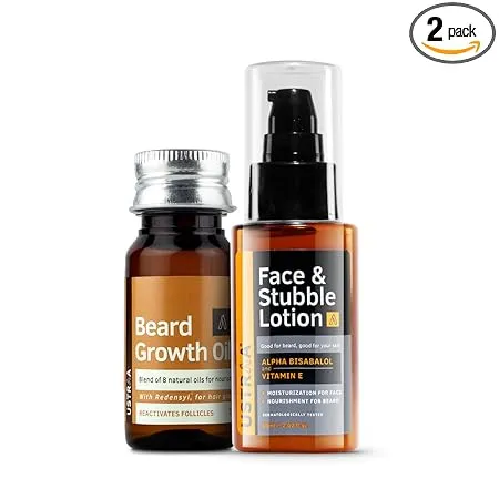 USTRAA Beard Growth Oil 35ml Face and Stubble lotion 60ml Combo Pack of 2