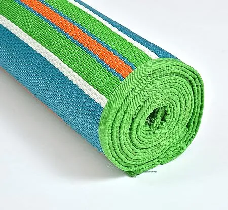 VANDILLE Chatai Mats for Home Chattai Mat for Sleeping on Floor Chatai Plastic Mat for Floor Plastic Mat for Sleeping Floor Mat Plastic Chatai with Handles Set of 1 Blue 3x6 Feet