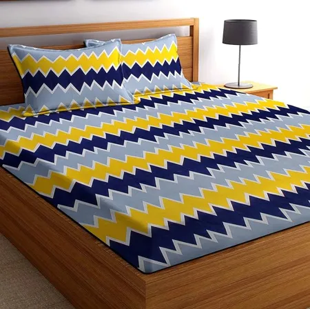 VAS COLLECTIONS 3D Printed 144 Tc Microfiber Double Bedsheet with 2 King Size Pillow Covers Double Yellow Blue 