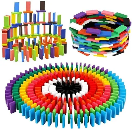 VGRASSP 120 PCS Super Domino Blocks 12 Colors Bulk Wooden Dominoes Building Block Tile Game Racing Educational Toy for Kids Birthday Party Favor