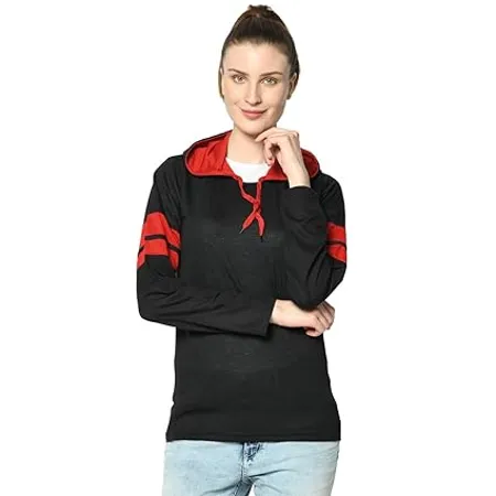 VIMAL JONNEY Cotton Blend Full Sleeve T Shirt with Hoodie for Women VJ FSTWH 02