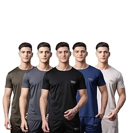 VIMAL JONNEY Round Neck Polyster Multicolor T Shirt for Men Pack of 5 