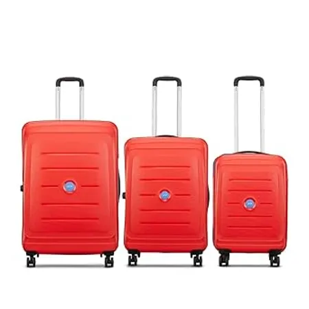 VIP Corsa Ultra Strong Polypropylene Hardsided Luggage Spinner Dual Wheels with Ergonomic Grip Handle Set of 3 55cm 66cm 76cm Red