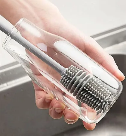 VYOOx Long Handle Silicone Bottle Cleaner Brush for Washing Water Bottle Solution Bottle Mug Cleaning Brush Pack of 1 Color Grey 