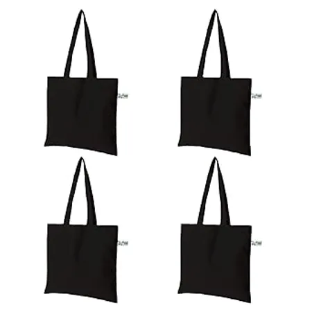 VantageKart Black Cotton Plain Tote Shopping Bags with Extra Strong 13 Handle Hold 35 lbs Heavy Duty Washable Eco Friendly Biodegradable Canvas Multipurpose Grocery Bag Set of 4
