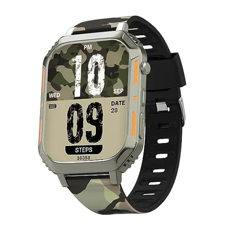 Vibez by Lifelong New Launch Trooper Smart Watch for Men 2 02 Always On Display AMOLED 550 NITS 60Hz Refresh Rate Two Straps BT Calling Multiple Sports Mode Rugged Smartwatch VBSW2124 