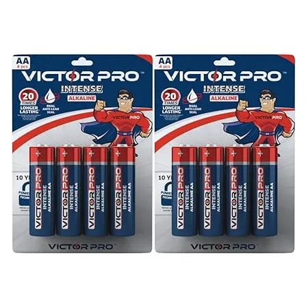 VictorPro Intense AA Alkaline Battery 8 Pcs 20 Months in Remote Long Lasting 10 Year Power Lock Technology for Toys Flashlights Keyboards Mouse and More