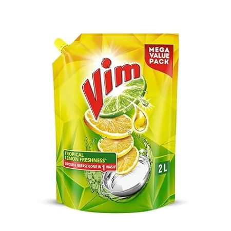 Vim Dishwash Liquid Gel Lemon Refill Pouch 2 Ltr Dishwash Gel Infused With The Power Of Lemons Leaves No Residue