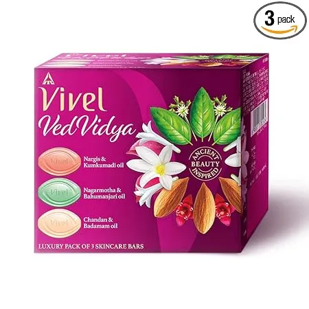 Vivel VedVidya Luxury Pack of 3 Skincare Soaps for Soft Even toned Clear Radiant and Glowing Skin Suitable for all Skin types 100g Pack of 3