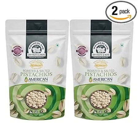 WONDERLAND FOODS Dry Fruits American California Roasted Salted Pistachios Pista 400g 200g X 2 Combo Pouch Healthy Snack Vitamins Minerals Rich Immunity Booster