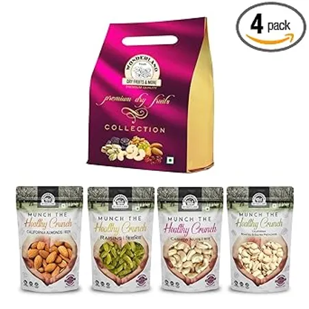 WONDERLAND FOODS Dry Fruits Gift Box Almonds Cashews Pistachios Raisins 50gX4 200g Collection Pack
