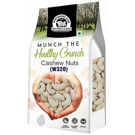 WONDERLAND FOODS Dry Fruits Whole Raw Cashew W 320 Grade 1Kg Pouch Whole Crunchy Cashews Premium Kaju nuts Nutritious Delicious Gluten Free Plant based Protein