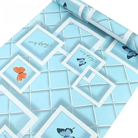 WOW Interiors Blue Butterfuy SELF Adhesive Wallpaper for Living Room Bedroom Office Hall Corridor Peel and Stick Vinyl Wallpaper 200 45Cm 9Sqft