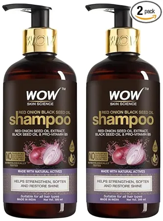 WOW Skin Science Red Onion Black Seed Oil Shampoo with Red Onion Seed Oil Extract Black Seed Oil Pro Vitamin B5 Controls Hair fall Sulphate Paraben Free For Men Women 300ml Pack of 2 