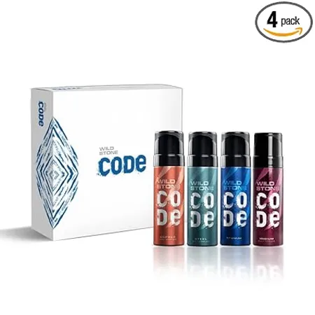 Wild Stone CODE Mini Pack with Iridium Titanium Steel and Copper Body Perfume Gift Set for Men Pack of 4 40ml each 