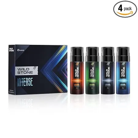 Wild Stone Intense No Gas Deodorant Travel Pack Gift Set for Men with Black Ocean Trance and Woods Mini Deodorants for Men Pack of 4 40ml each Gift for Men 