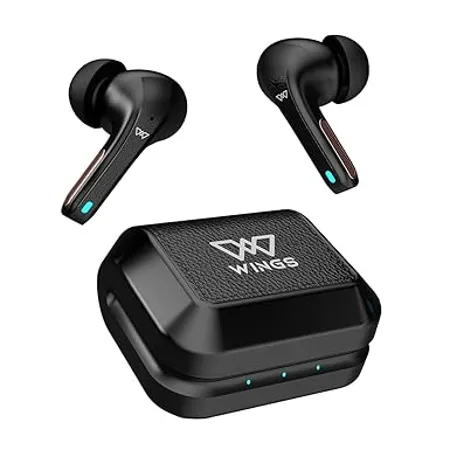 Wings Flobuds 300 Made in Inida Wireless TWS Earbuds with Leather Look Finish Smart ENC 50 Hrs Total Playtime Gaming Mode 40 ms 13mm Drivers Voice Assistant Support