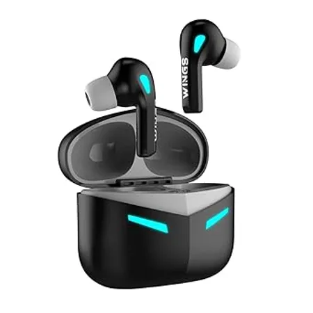 Wings Phantom 430 Best Low Latency Wireless Earbuds 50 Hours Playtime Gaming Airbuds Sync App Support Mic Touch Controls Gaming Case LED Lights