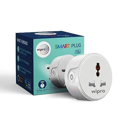 Wipro 10A smart plug with Energy monitoring Suitable for small appliances like TVs Electric Kettle Mobile and Laptop Chargers Works with Alexa and Google Assistant 