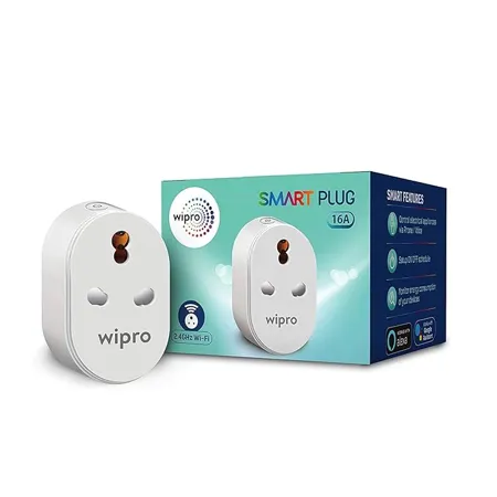 Wipro 16A Wi Fi Smart Plug Suitable for Large Appliances like Geysers Microwave Ovens and Air Conditioners Energy Monitoring Wireless Control and Voice Control Pack of 1 Polycarbonate White 