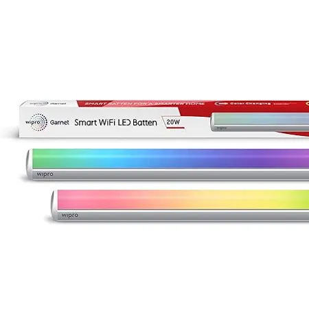 Wipro Next Smart Wi Fi 20W CCT RGB LED Batten 16 Million Colours White Tunable Dimmable Scheduling Scene Creation Smart Grouping of Lights Amazon Alexa Google Asst Compatible Pack of 1