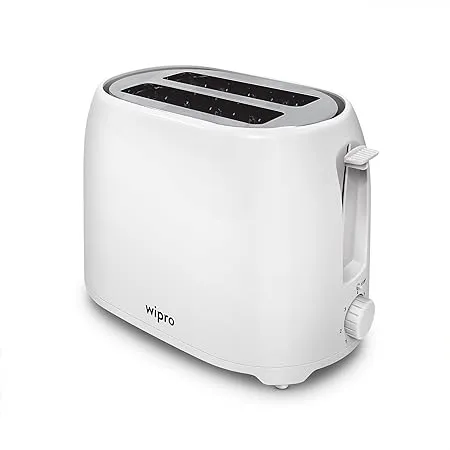 Wipro Vesta Bread Toaster BT101 750 Watt Auto Pop up with Removable Crumb Tray 7 Browning Levels White Standard
