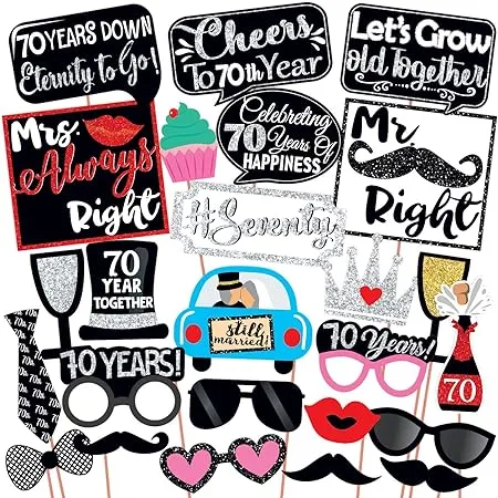 Wobbox 70th Anniversary Photo Booth Party Props DIY Kit Red Gliter Black Anniversary Party Decoration