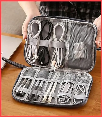 Wolpin Portable Travel Organizer Case for Power Bank Adapter Earphones Data Cables Hard Disk Pen Drives Memory Card Grey 