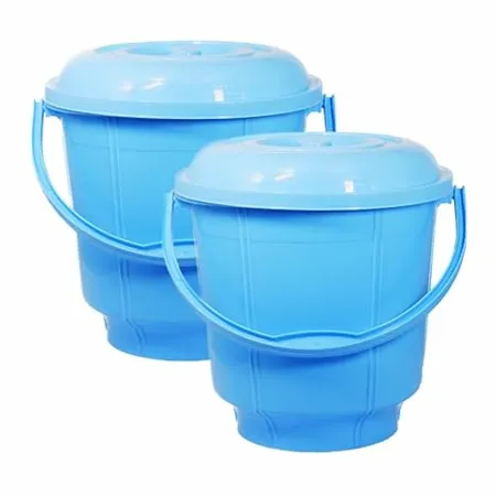 Wonder Homeware 5 Liter Plain LT Heavy Quality Plastic Bucket with Lid for use in Bathroom Kitchen Laundry Garage Pack of 2 Pc 5 Liter Blue Color