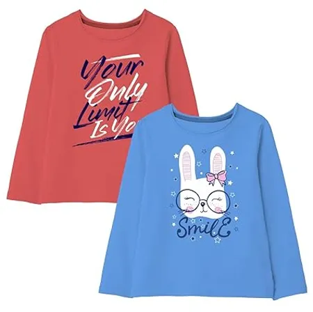 X2O Cotton Printed Full Sleeve T Shirts for Girls Pack of 2 Pink 1 