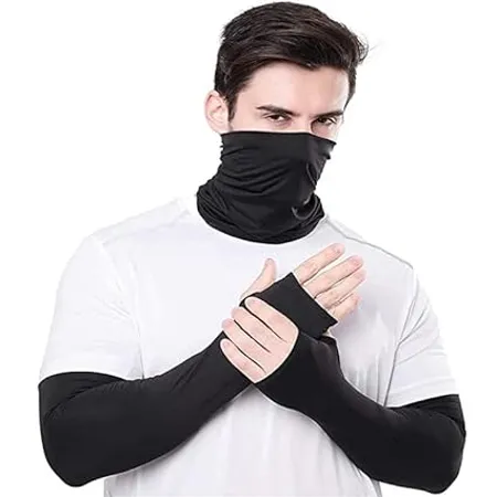 XJARVIS Black UV Tan Sunblock protection with Thumb Hole Arm Sleeves Outdoor Indoor Use Unisex Arm Sleeve for Men Women Children with Compression Cooling Effect Black 