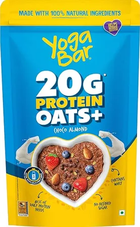 Yogabar 20g High Protein Oats 350g Choco Almond Oatmeal High Fiber Breakfast cereal Weight Management Whey Protein
