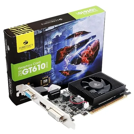 ZEBRONICS Gt610 2Gd3 with Pcie 2 0 Multiconnectivity Hdmi Dvi Vga High Efficiency Heatsink with Fan pci e ddr3 sdram 2 GB