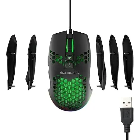ZEBRONICS Newly Launched Crosshair Premium Gaming RGB Mouse with Up to 7200 DPI Included Custom Magnetic Side Plates High Accuracy Gaming Grade Sensor Advanced Windows Software Light Weight Mouse