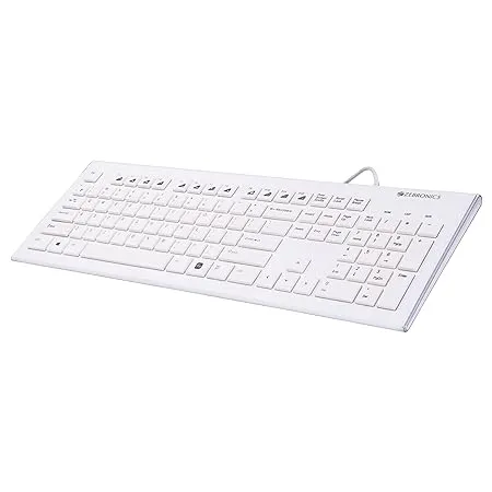 ZEBRONICS Zeb DLK01 Wired USB Multimedia Keyboard with 104 UV Coated Keys Rupee Key 12 Hot Keys White 