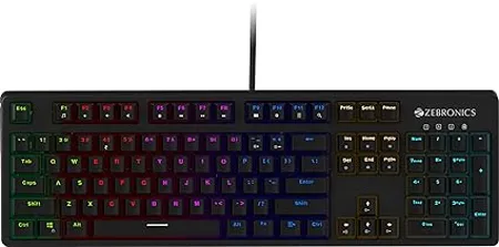ZEBRONICS Zeb MAX Plus V2 Premium Mechanical Keyboard with 104 Tactile Switch Keys 2 Step Stand 18 Multicolor Modes Braided Gold Plated USB Cable Integrated Multimedia Keys Zeb MAX Plus V2 