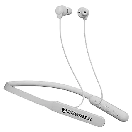 ZEBSTER Style 603 in Ear Wireless Neckband with Bluetooth 5 2 Call Function Voice Assistant Support with Extra Ear Tips White 