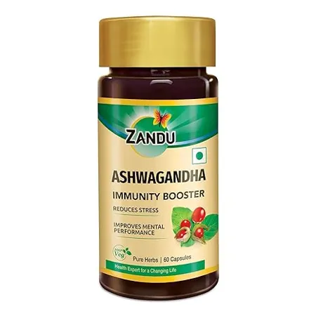 Zandu Ashwagandha Capsules With Goodness of Natural Extracts of Ashwagandha Helps Boost Immunity and Useful for Natural Body Strength Stress Buster 60 Veg capsules