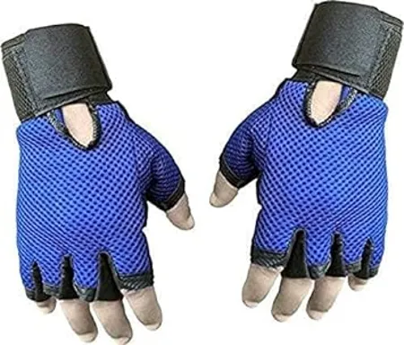 ZaySoo Mesh Tactical Half Finger Leather Gym Gloves for Professional Weightlifting Fitness Training and Workout with Half Finger Length Wrist Wrap for Protection and Tactical Thumb Blue